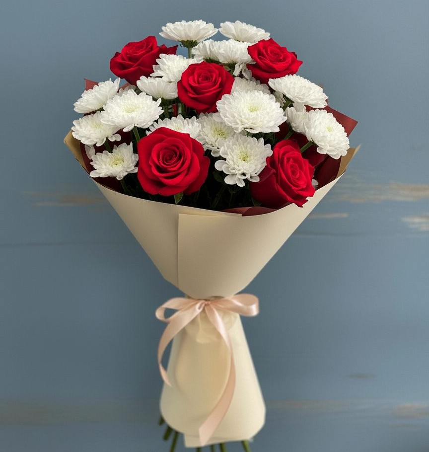 Букет цветов из: Розы и Хризантемы в Омутинское