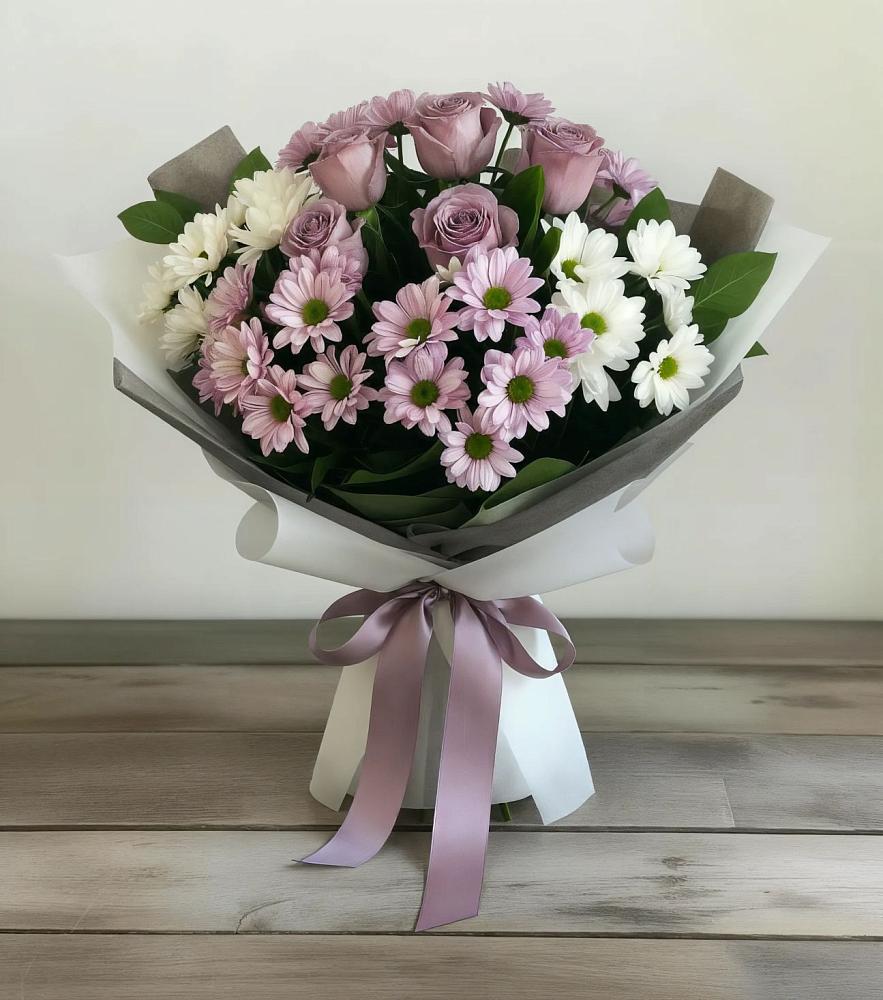 Букет цветов из: Хризантемы и Розы в Омутинское