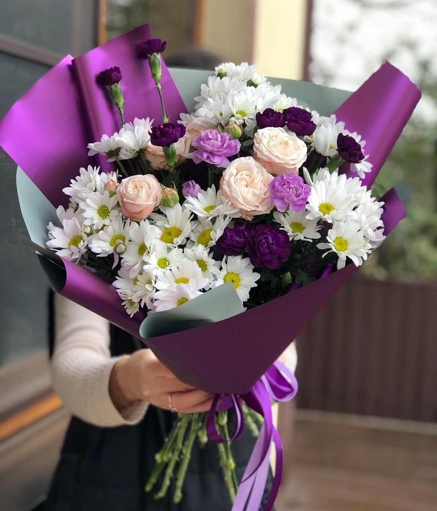 Букет цветов из: Хризантемы, Гвоздики и Розы в Омутинское