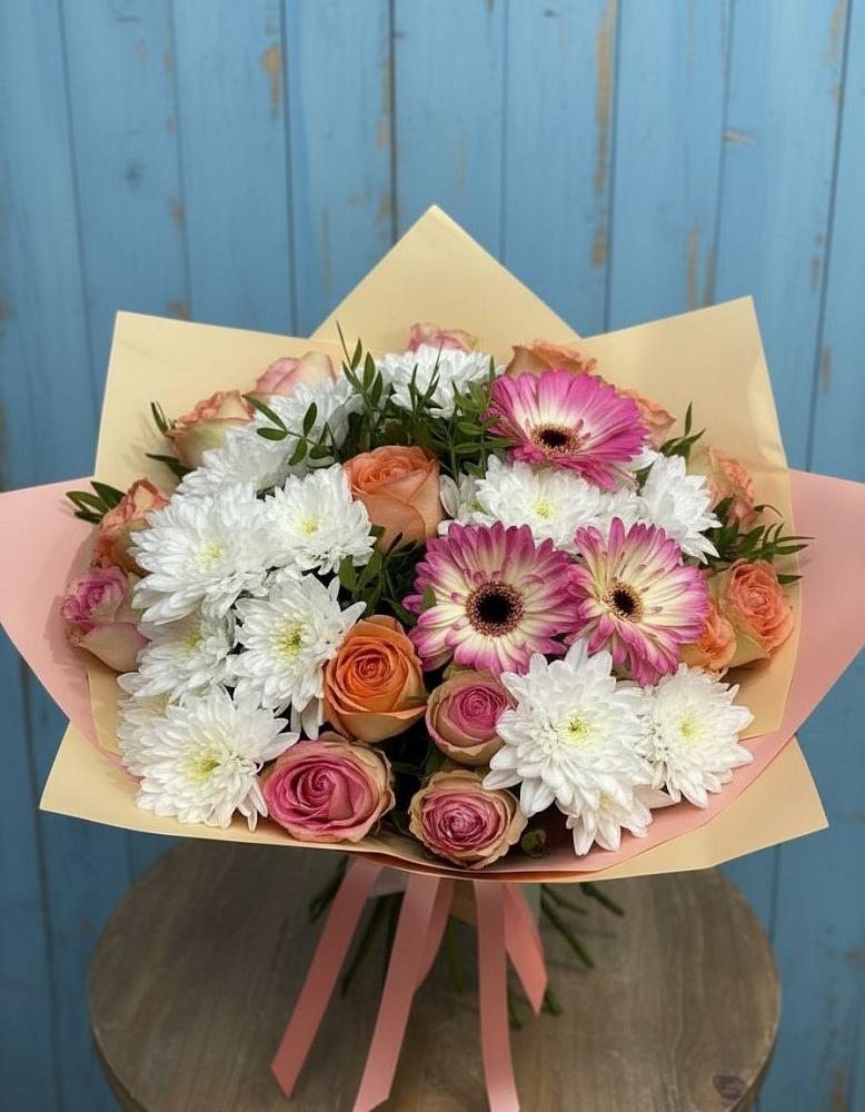 Букет цветов из: Розы, Герберы и Хризантемы в Омутинское