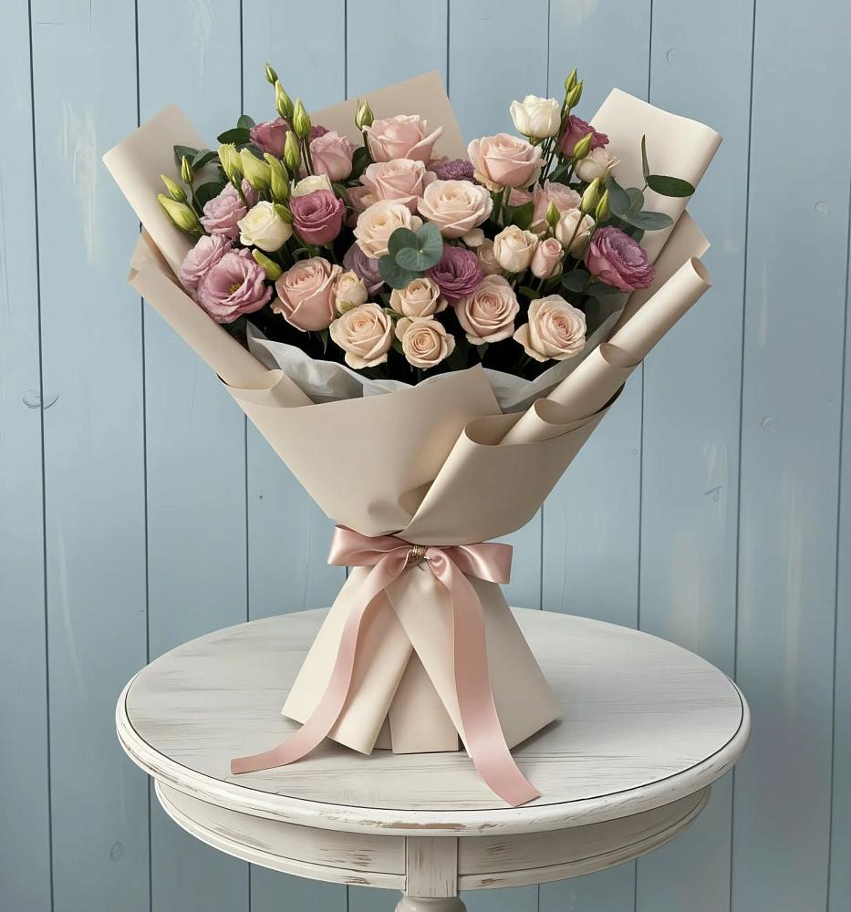 Букет цветов из: Розы и Лизиантусы в Омутинское