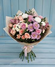 Букет цветов из:  Хризантемы, Розы и Альстромерии в Омутинское