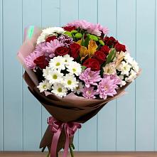 Букет цветов из:  Розы, Хризантемы и Альстромерии в Омутинское