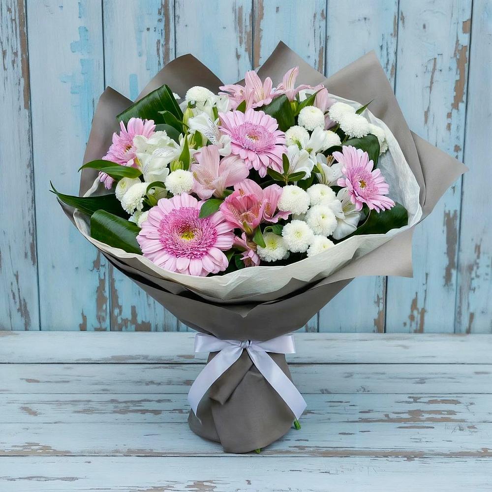 Букет цветов из: Герберы, Альстромерии и Хризантемы в Омутинское