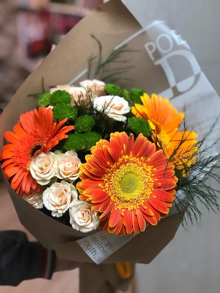 Букет цветов из: Герберы, Хризантемы и Розы в Омутинское